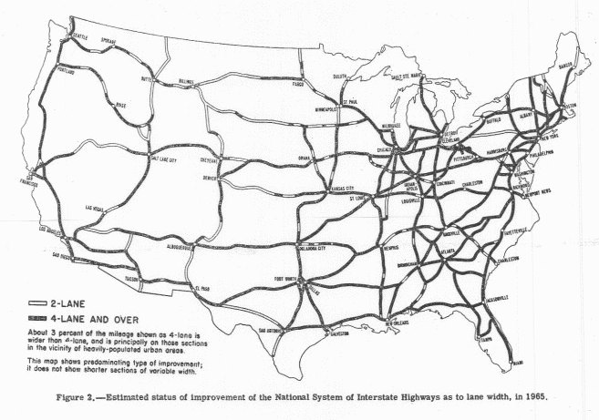 Map of the planned interstate highways, 1955